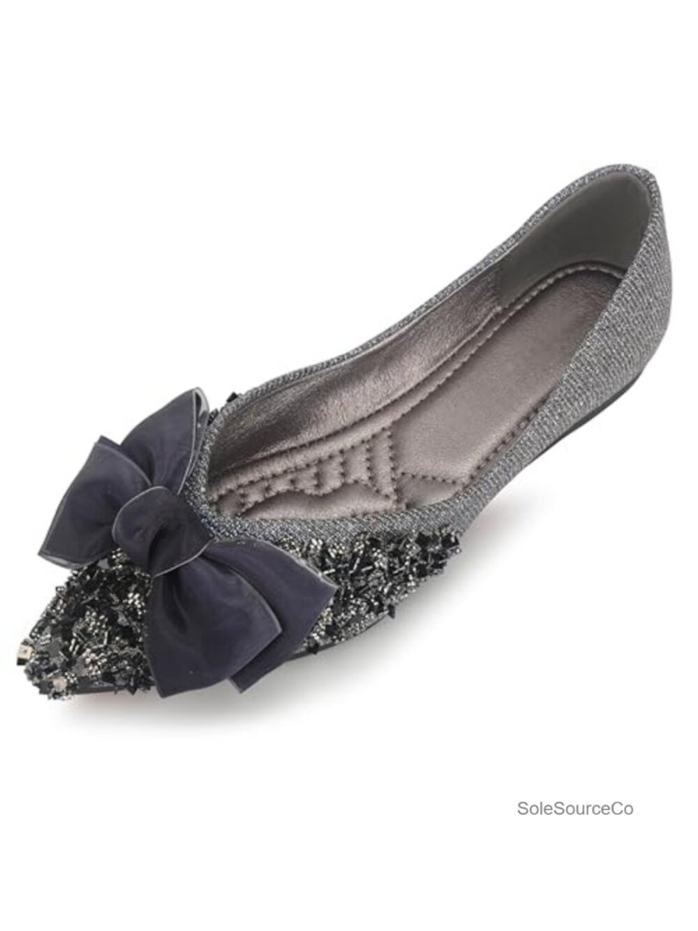 Pointed Toe Wedding Ballet Flats with Bows & Rhinestones